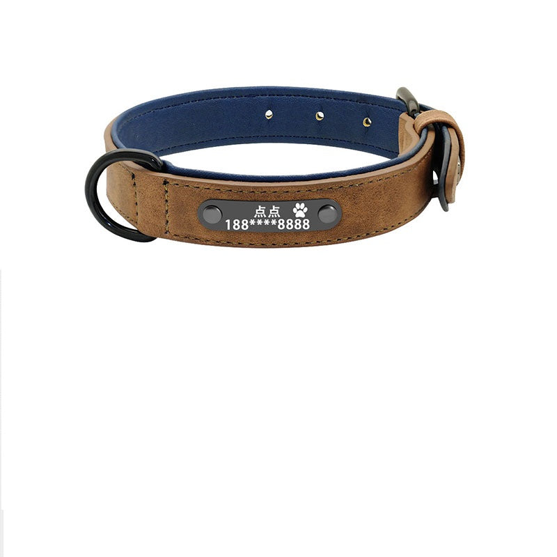 The customized dog collar offers a stylish design with the option to add your dog's name and contact number for safety