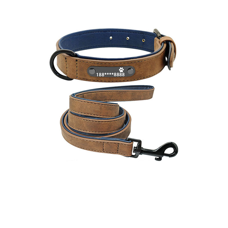 The customized dog collar offers a stylish design with the option to add your dog's name and contact number for safety