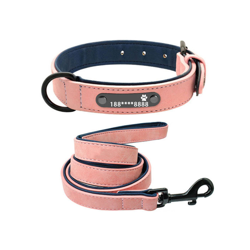 The customized dog collar offers a stylish design with the option to add your dog's name and contact number for safety