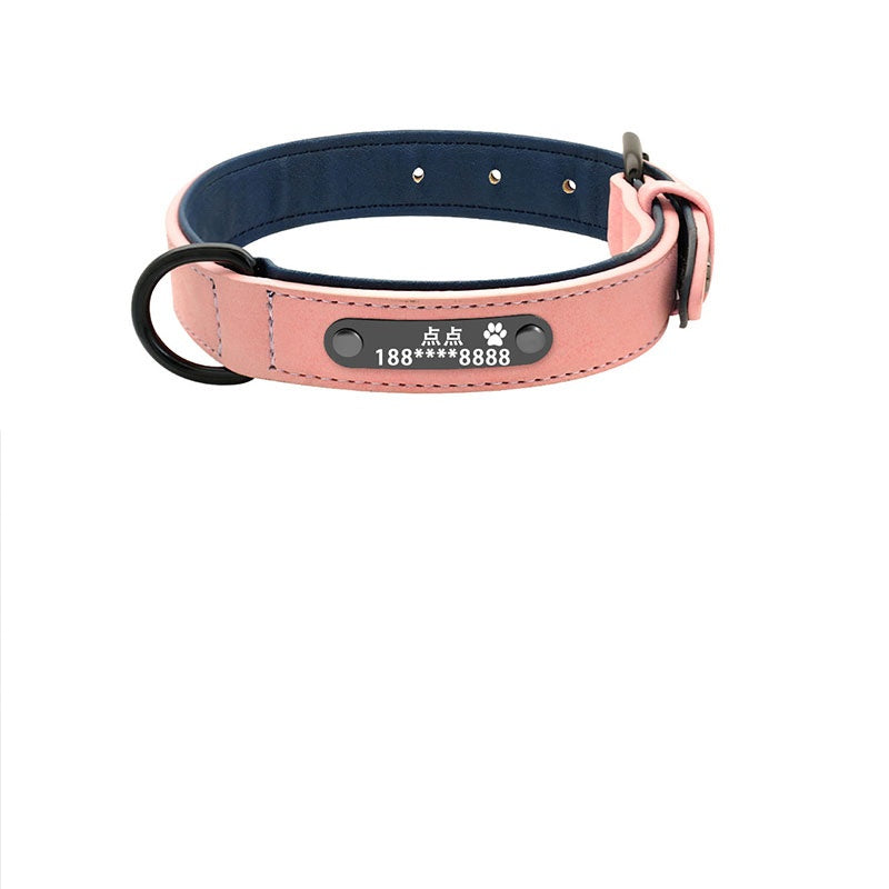 The customized dog collar offers a stylish design with the option to add your dog's name and contact number for safety