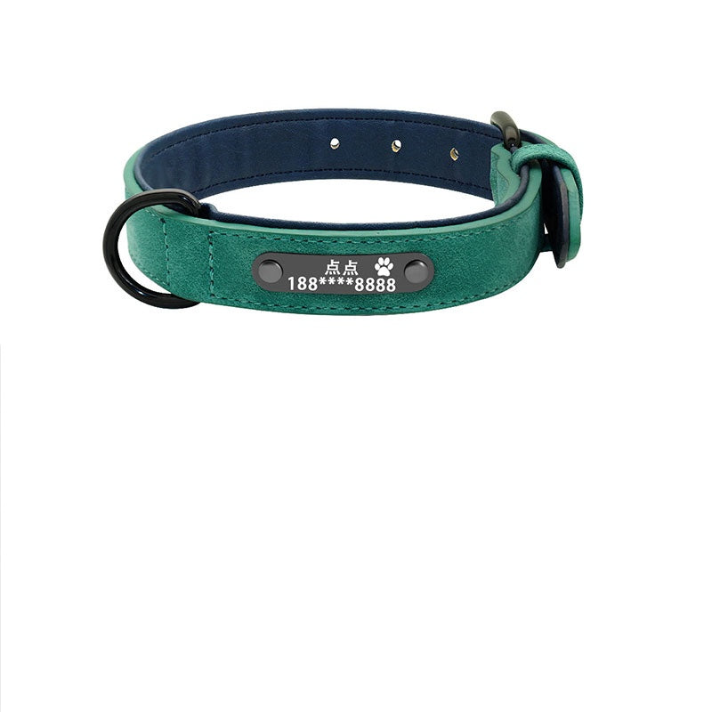 The customized dog collar offers a stylish design with the option to add your dog's name and contact number for safety