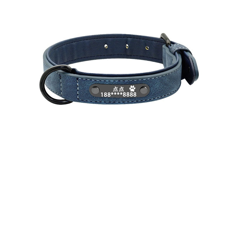 The customized dog collar offers a stylish design with the option to add your dog's name and contact number for safety